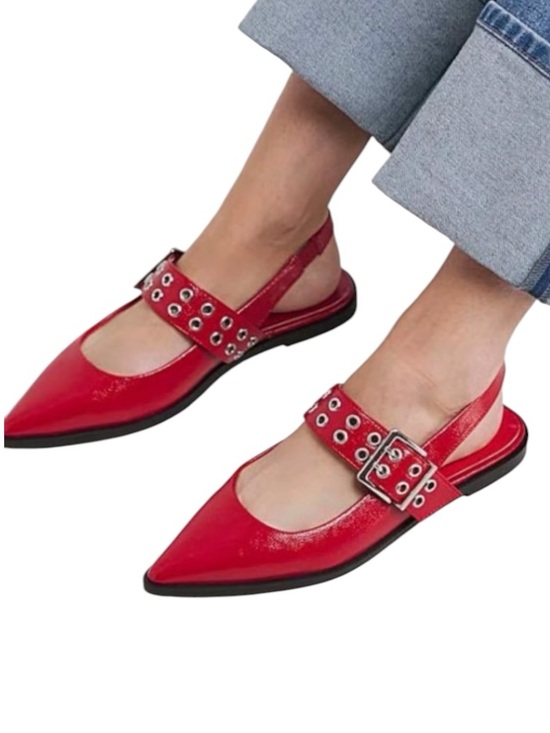 Steve Madden Shoes - NEW Steve Madden Smokee Buckle Slingback Red Flats Pointed Toe Grommets Size 8